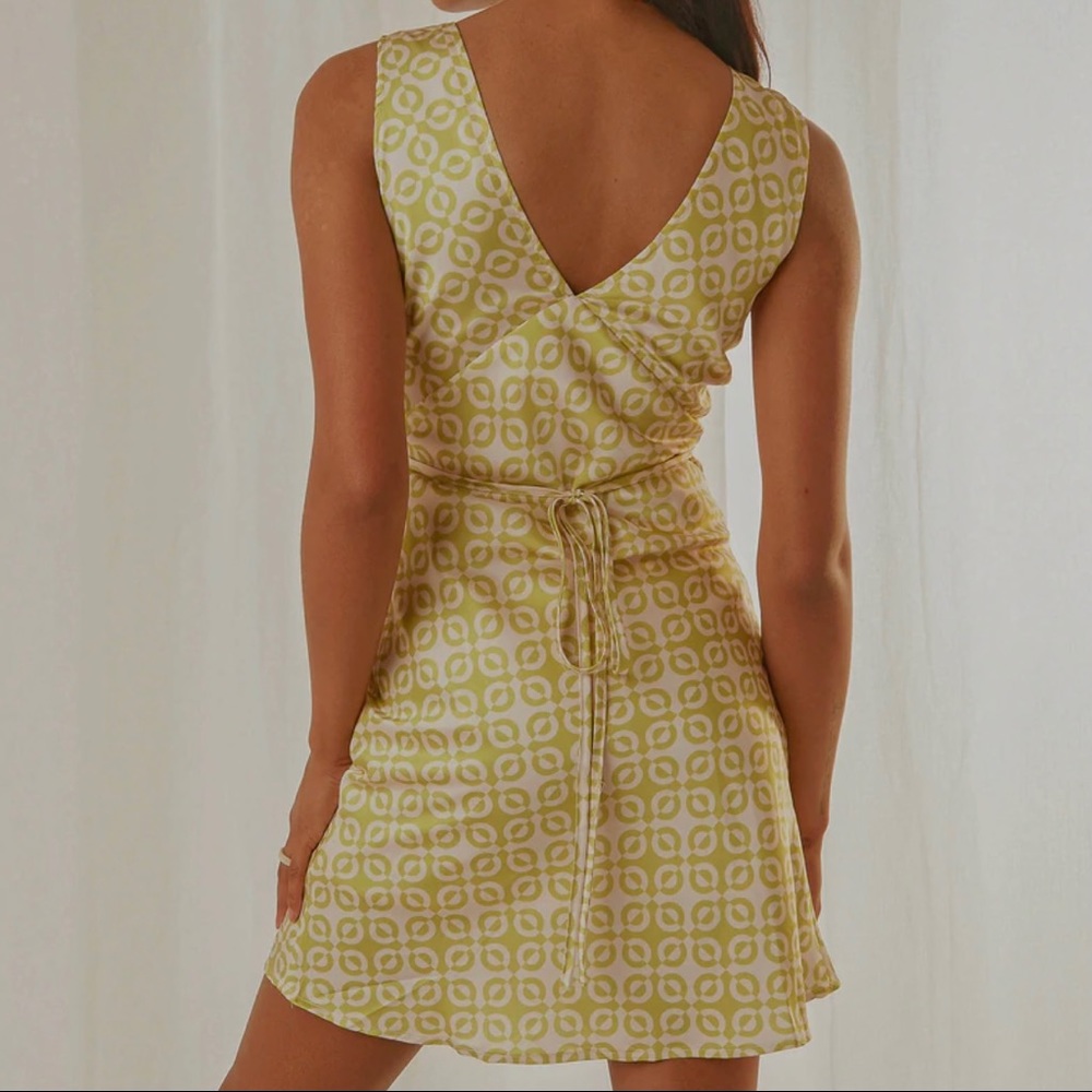 NWT Peppermayo “Audrey” Vintage lime green/white geometric slip dress, US 6